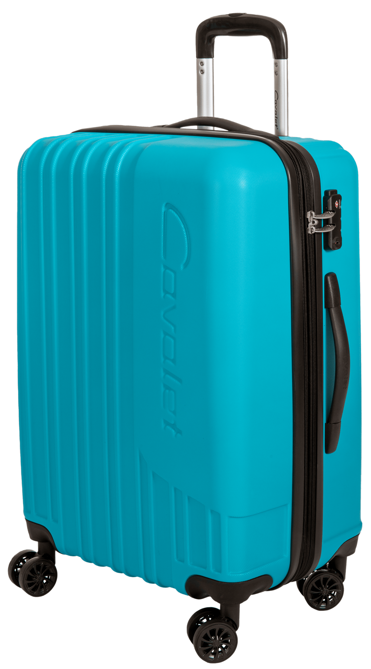 Cavalet Malibu 74 cm suitcase with hard shell exterior, silver color, and four spinner wheels for easy travel.