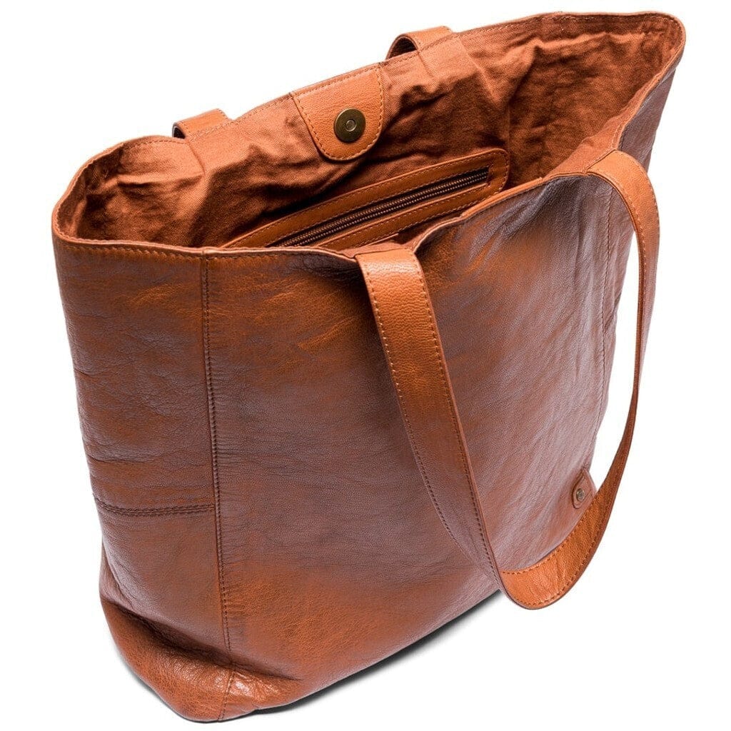 Shoppingväska i läder 37 CM #Färg_Cognac