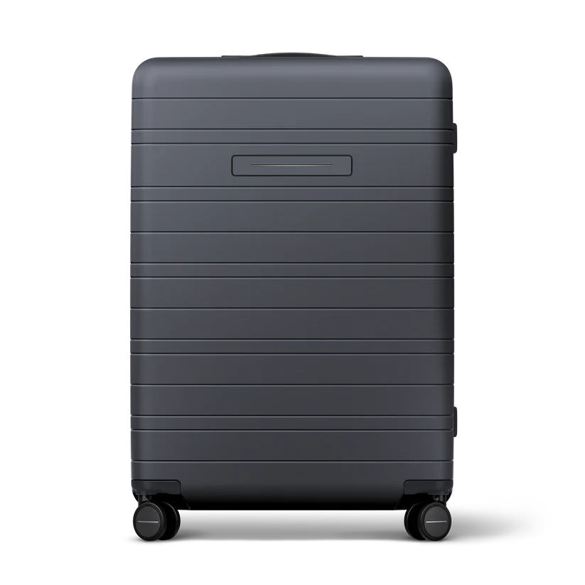 Horizn Studios H7 RE dark slate check-in suitcase with front view, durable hard shell, and modern design.