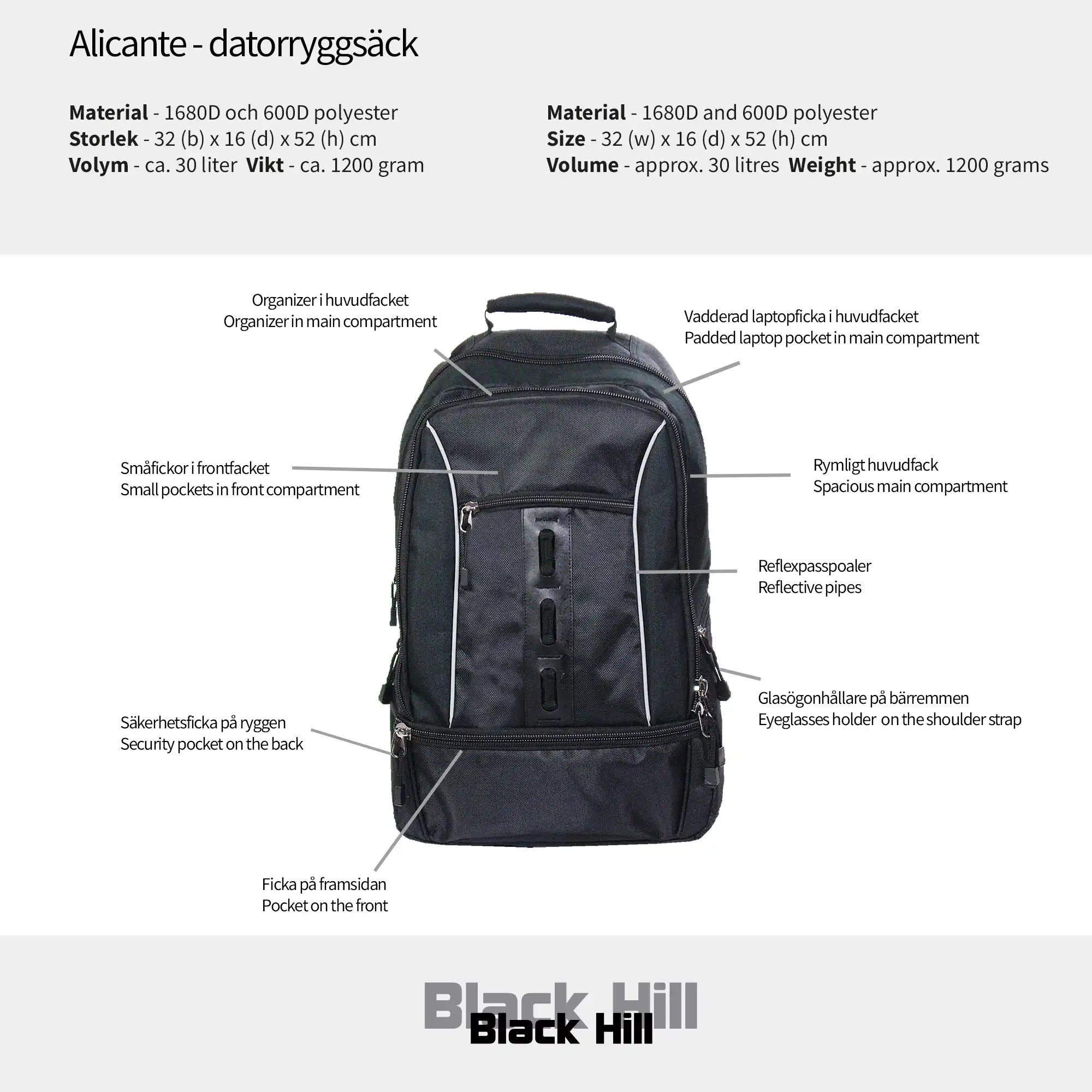Black Hill - Alicante - datorryggsäck #Färg_Svart