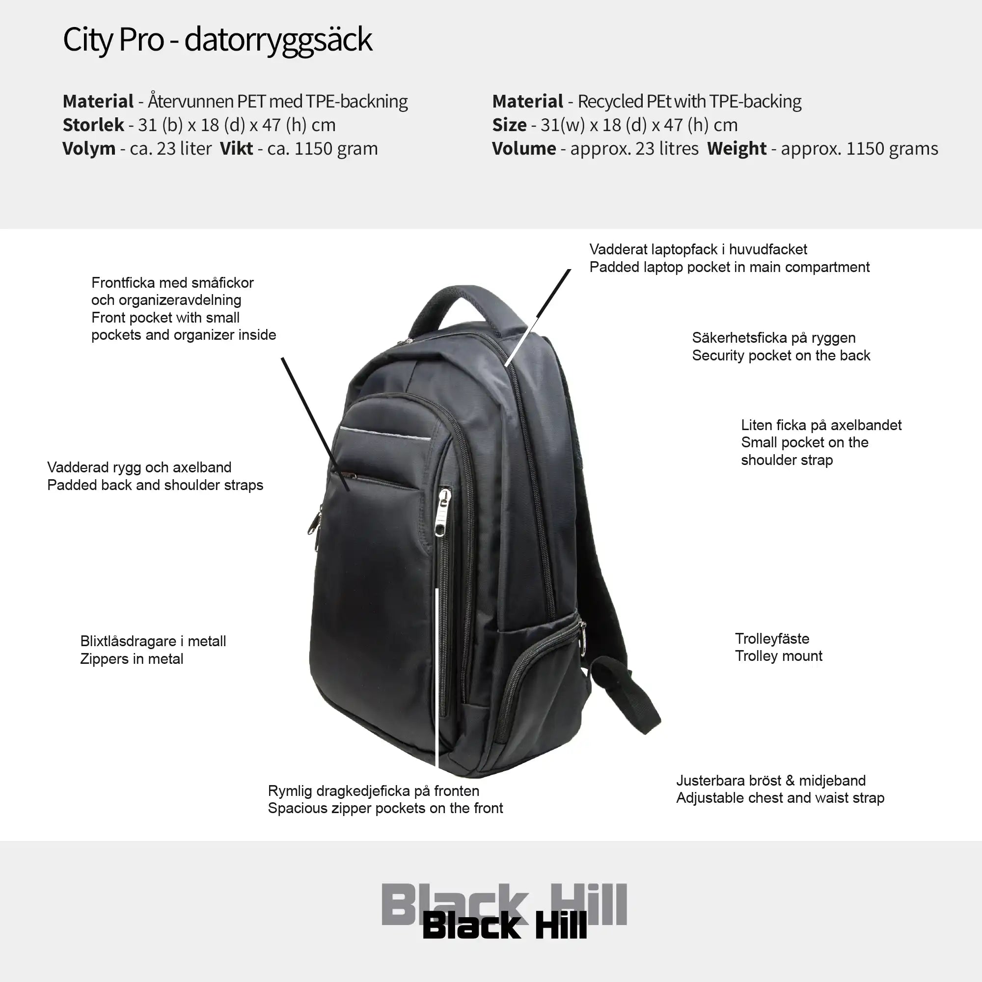 Black Hill - City Pro - datorryggsäck #Färg_Svart