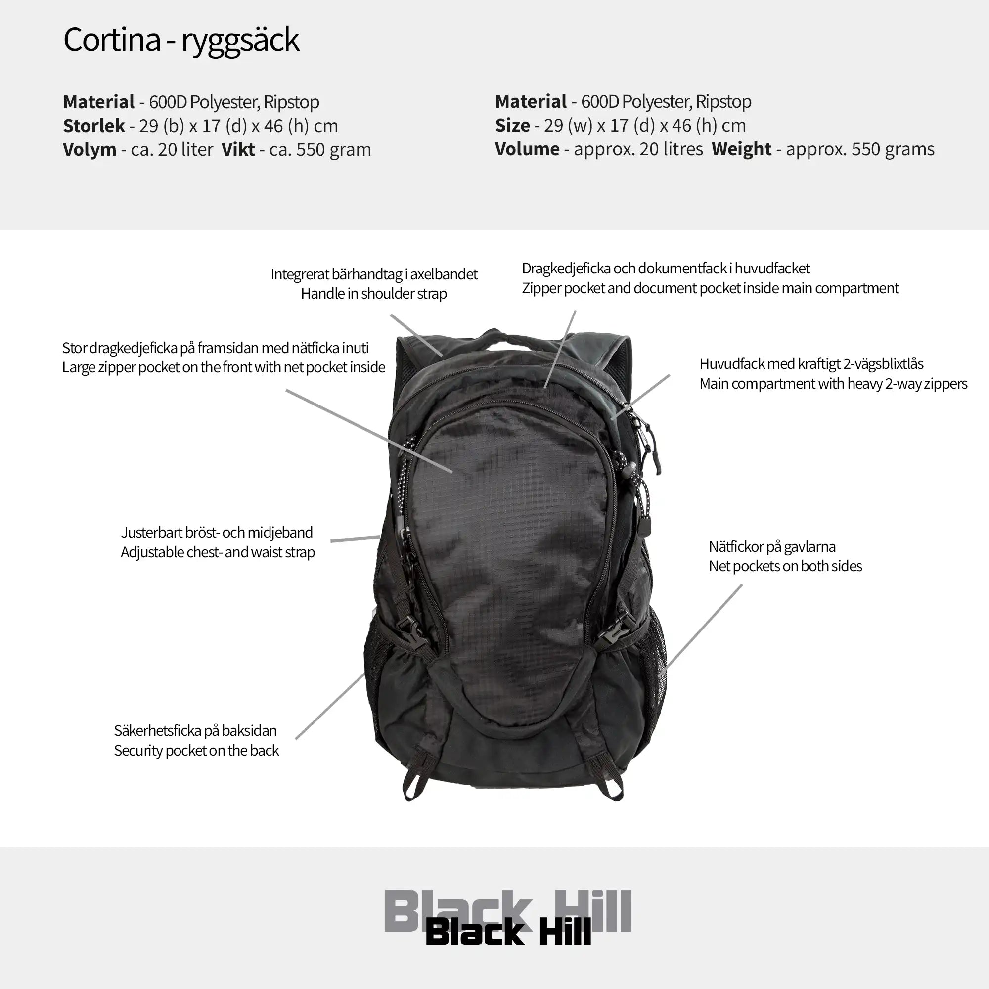 Black Hill - Cortina - ryggsäck #Färg_Svart