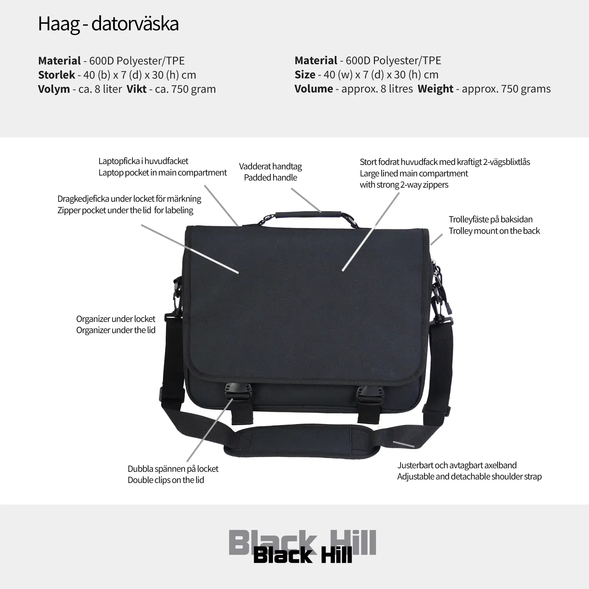 Black Hill - Haag - datorväska #Färg_Svart