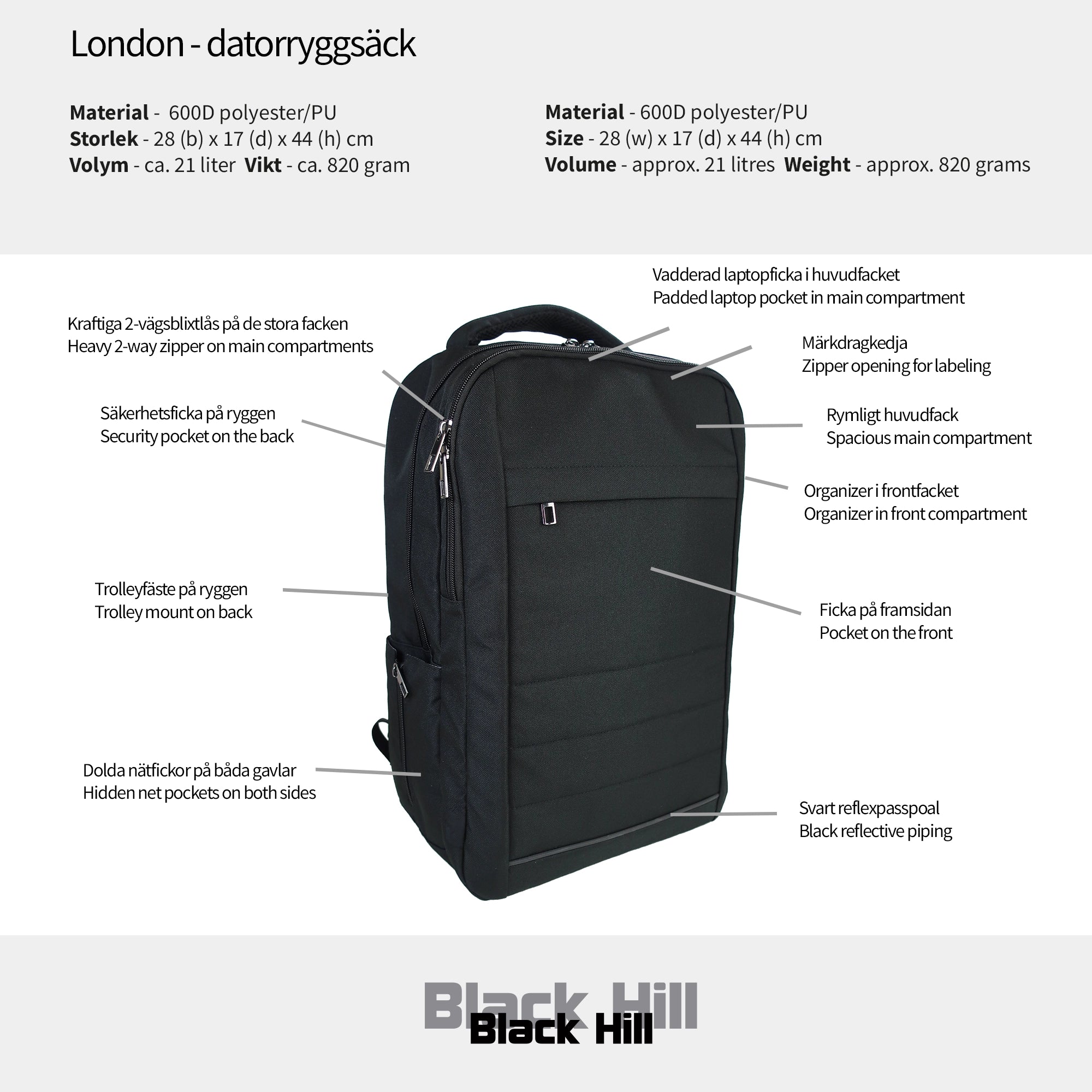 Black Hill - London - datorryggsäck #Färg_Svart
