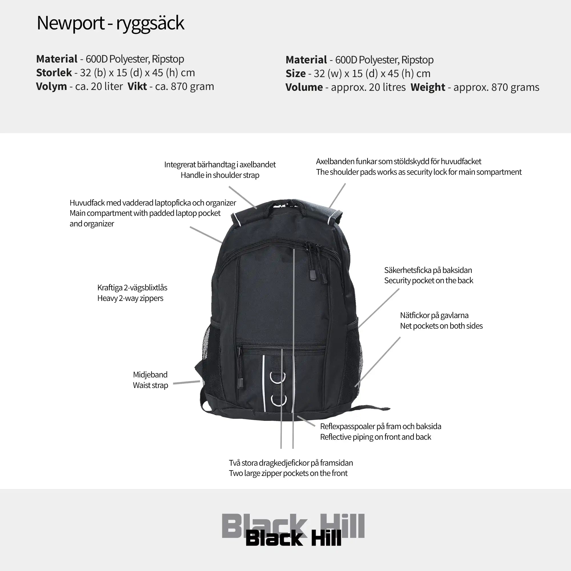 Black Hill - Newport - datorryggsäck #Färg_Svart