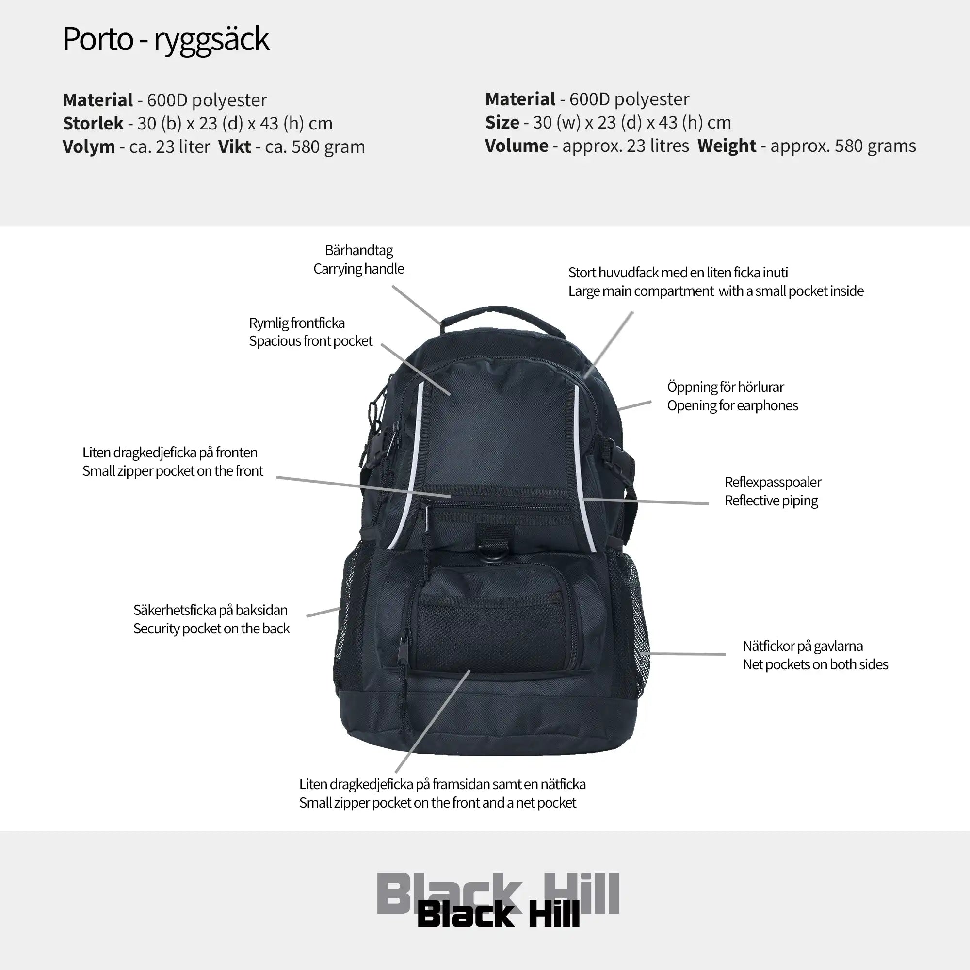Black Hill - Porto - ryggsäck #Färg_Svart