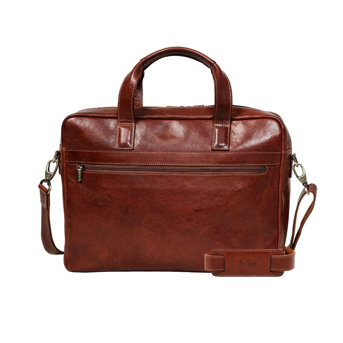 Tony Perotti - Vegetale Laptopväska i läder med 1 fack, smal #Färg_Mörkbrun
