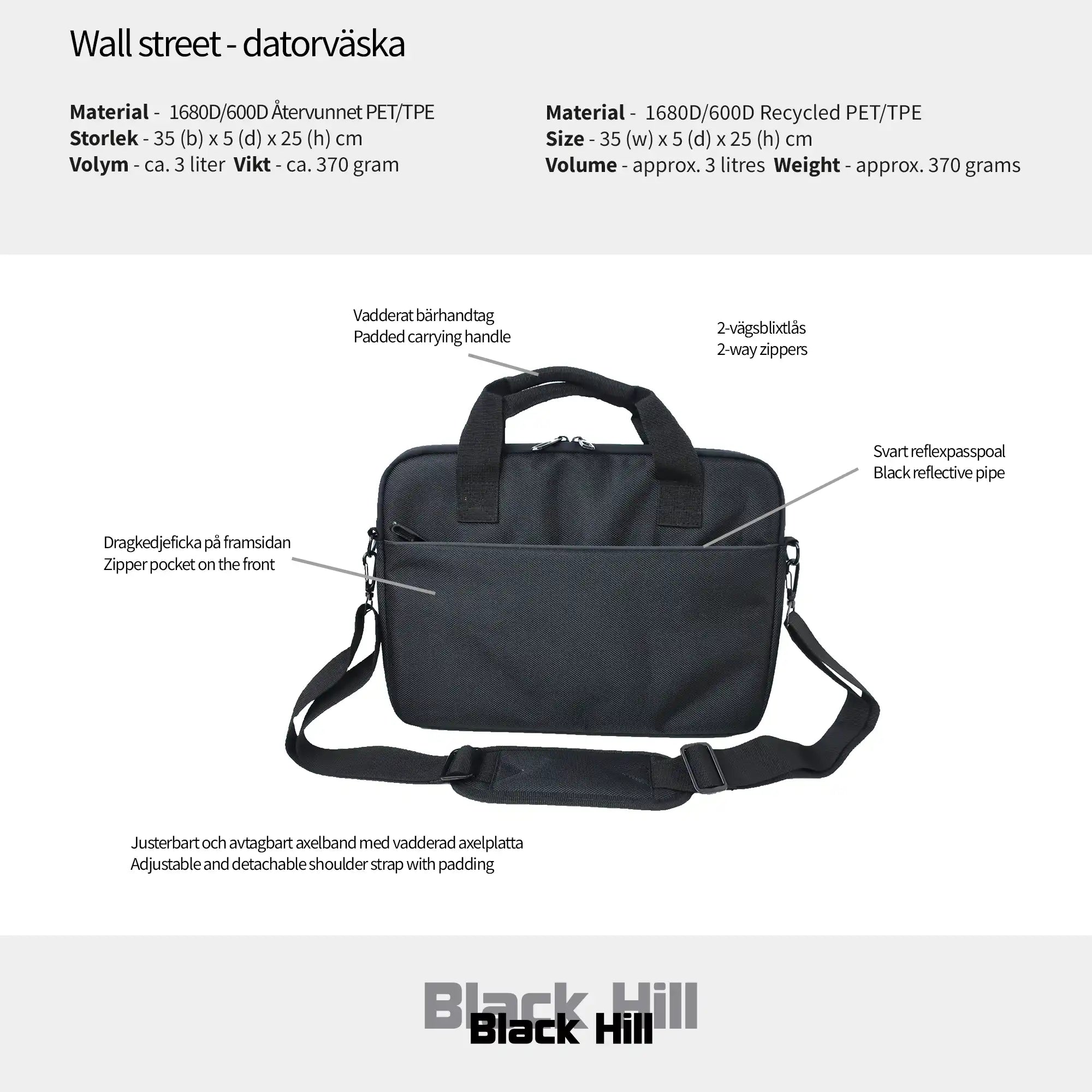 Black Hill - Wall street - datorväska #Färg_Svart