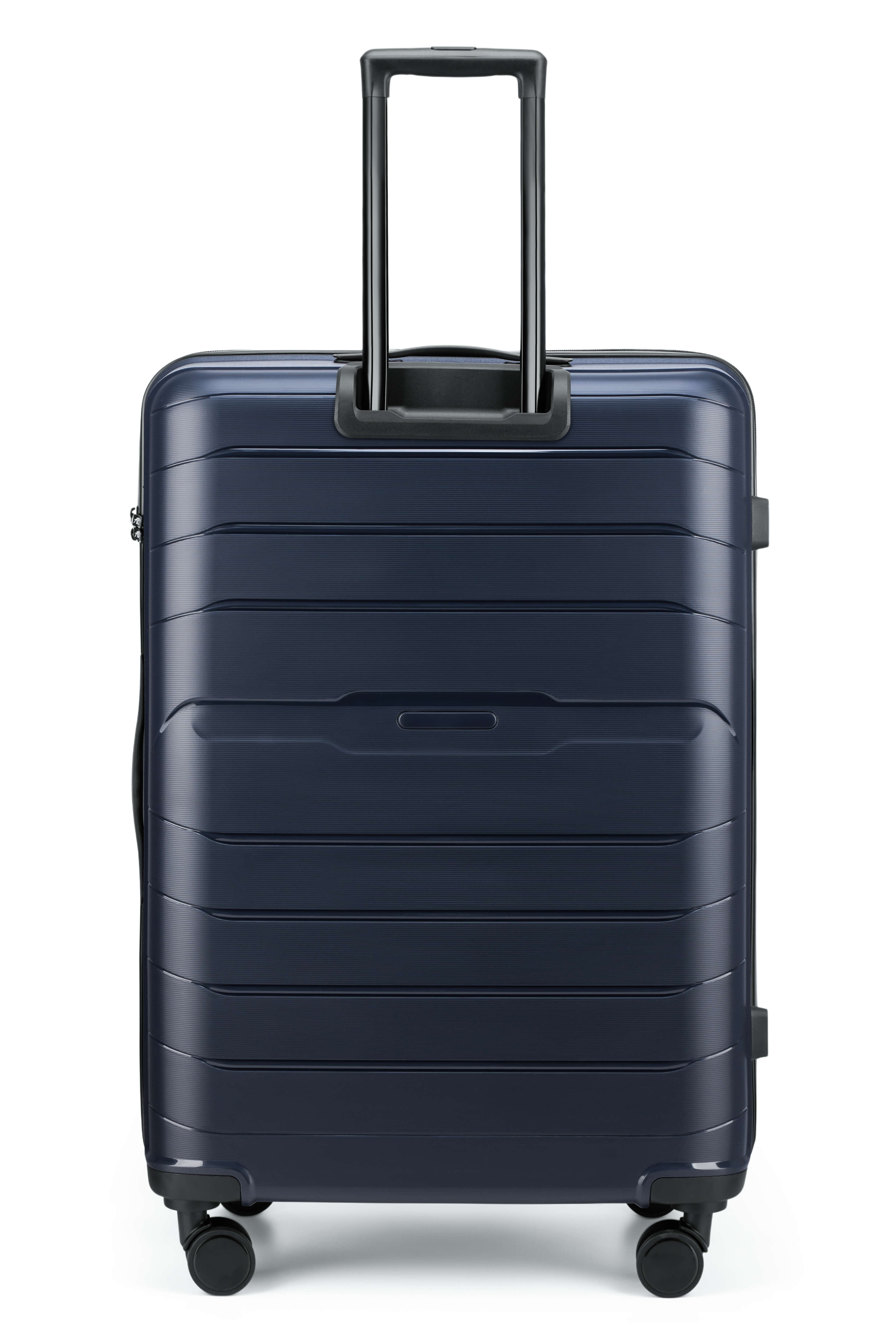 Airbox AZ13 L travel suitcase with hard shell, black color, four wheels, and retractable handle for easy rolling.