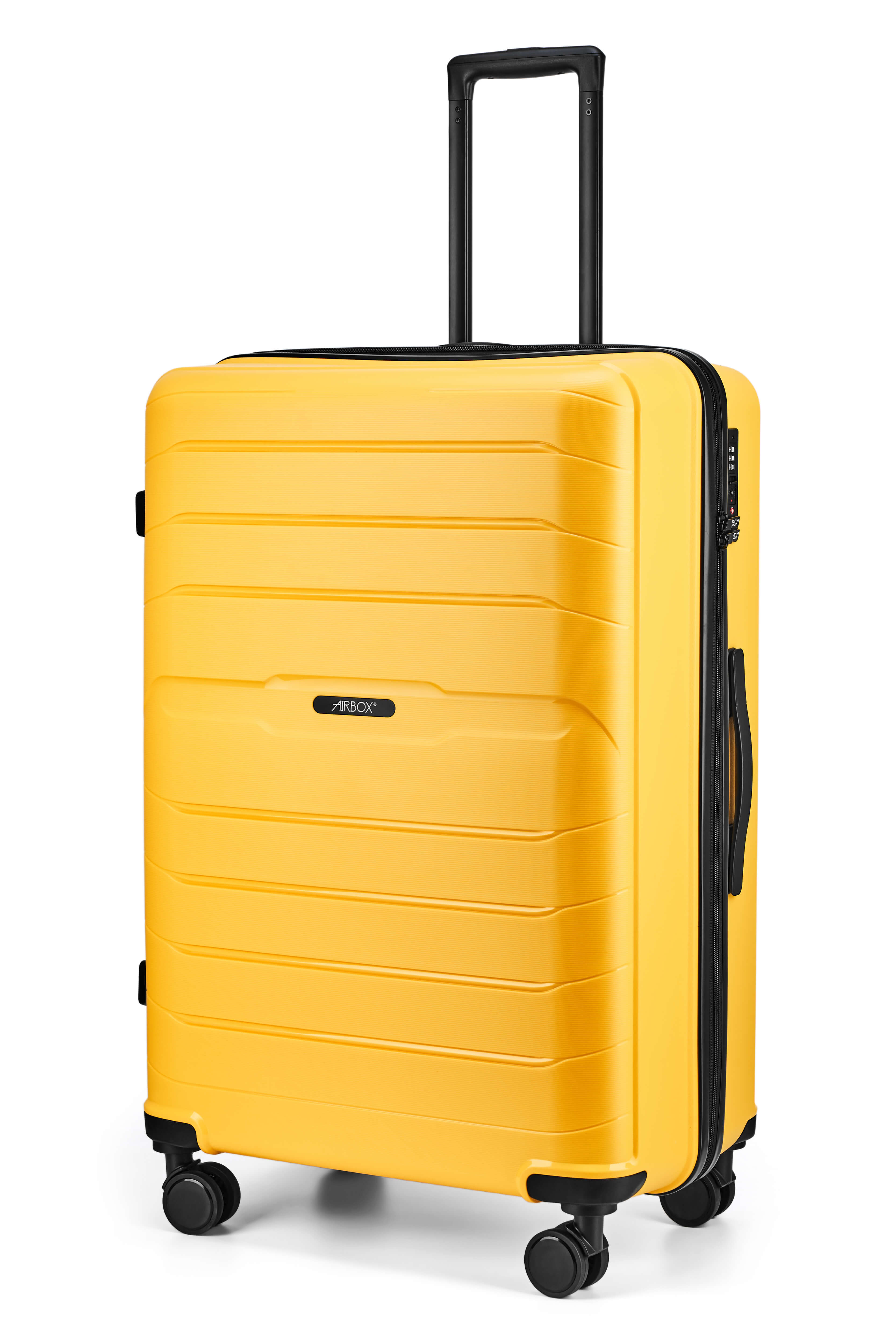 Airbox AZ13 L resväska with hard shell exterior, four spinner wheels, and telescopic handle for easy travel.
