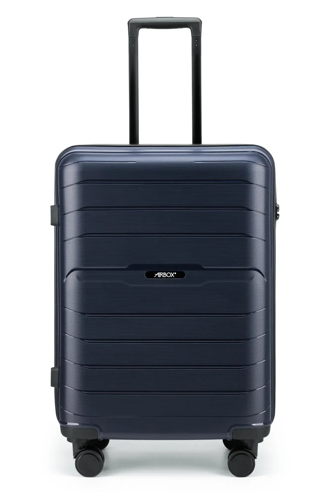 Airbox AZ13 M Resväska, durable travel suitcase with hard shell and four wheels, black color, shown closed and ready for travel.