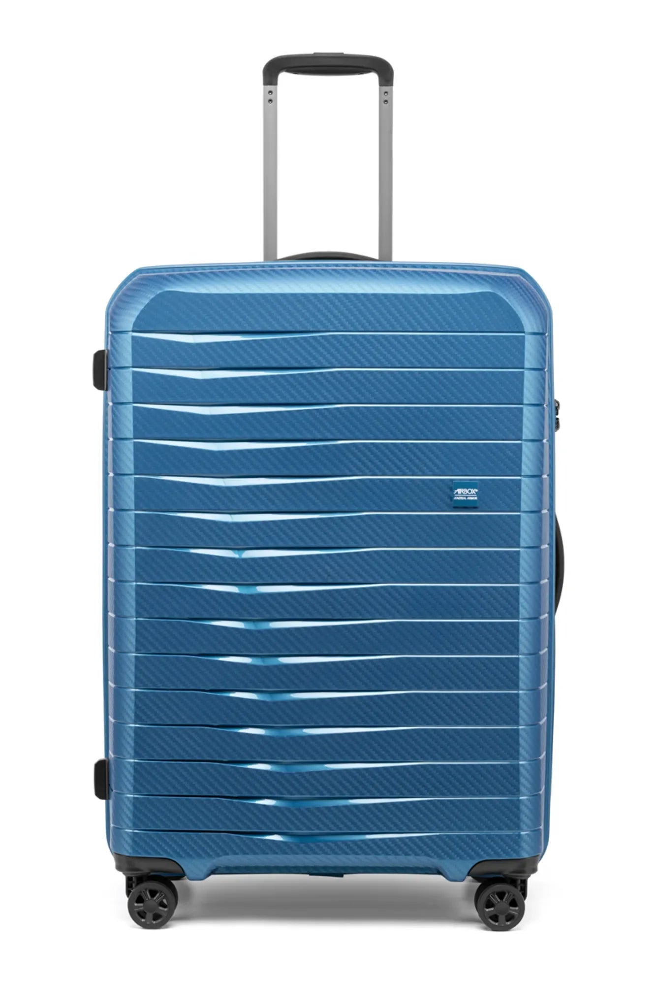 Airbox AZ18 L resväska with hard shell, four spinner wheels, and retractable handle, shown in black on smooth surface.