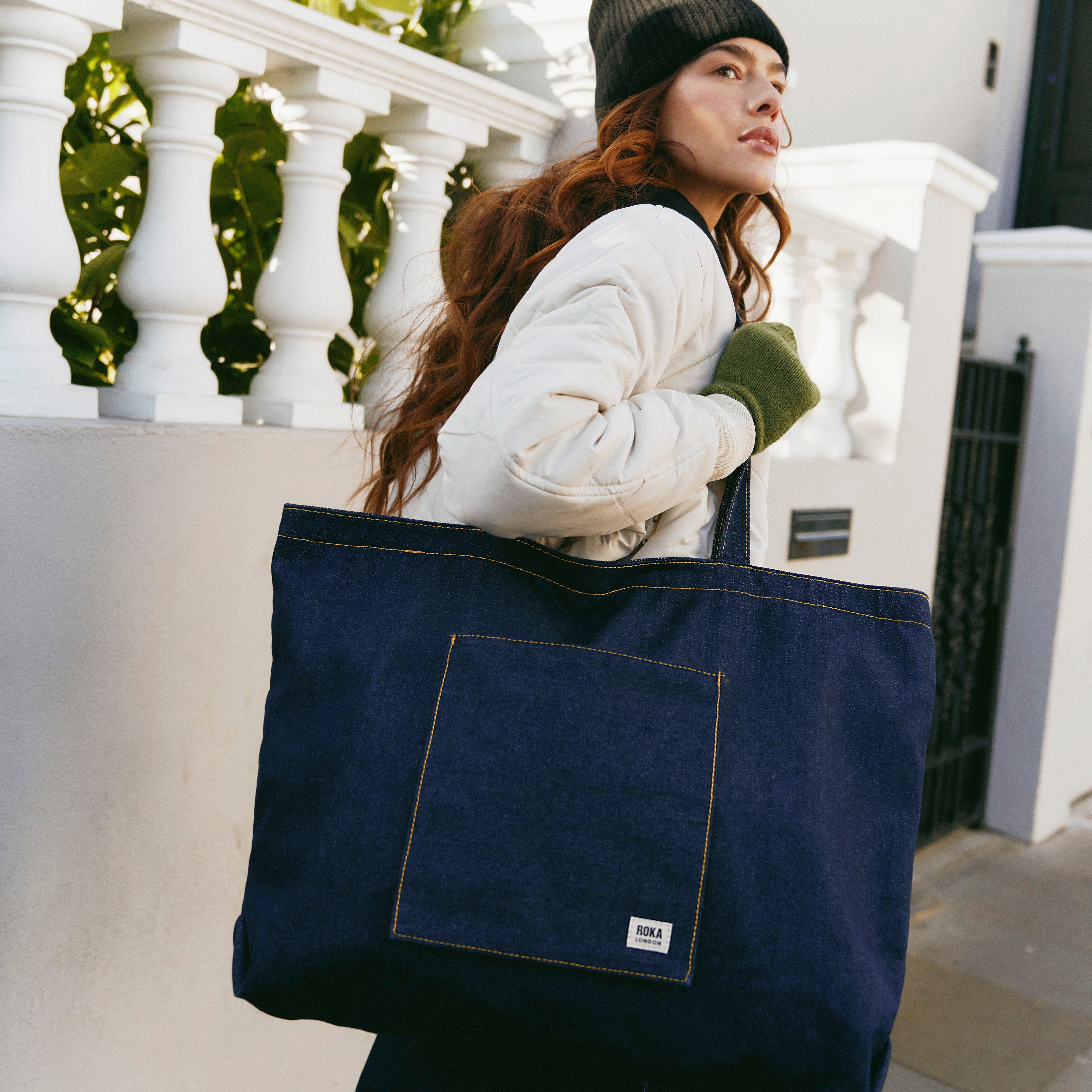 ROKA London - Portobello L toteväska #Färg_Dark_Wash_Denim