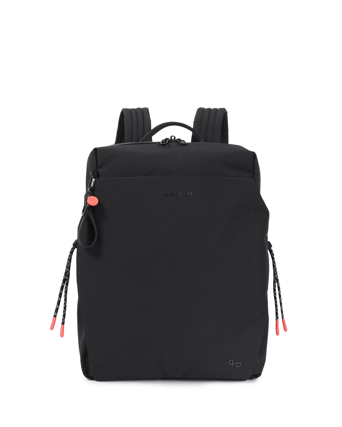 Hedgren Akira 14L backpack in black, featuring adjustable straps, front zip pocket, and durable fabric for everyday use.
