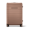 Horizn Studios H7 RE glossy mocha check-in suitcase with front view, durable hard shell and modern design.