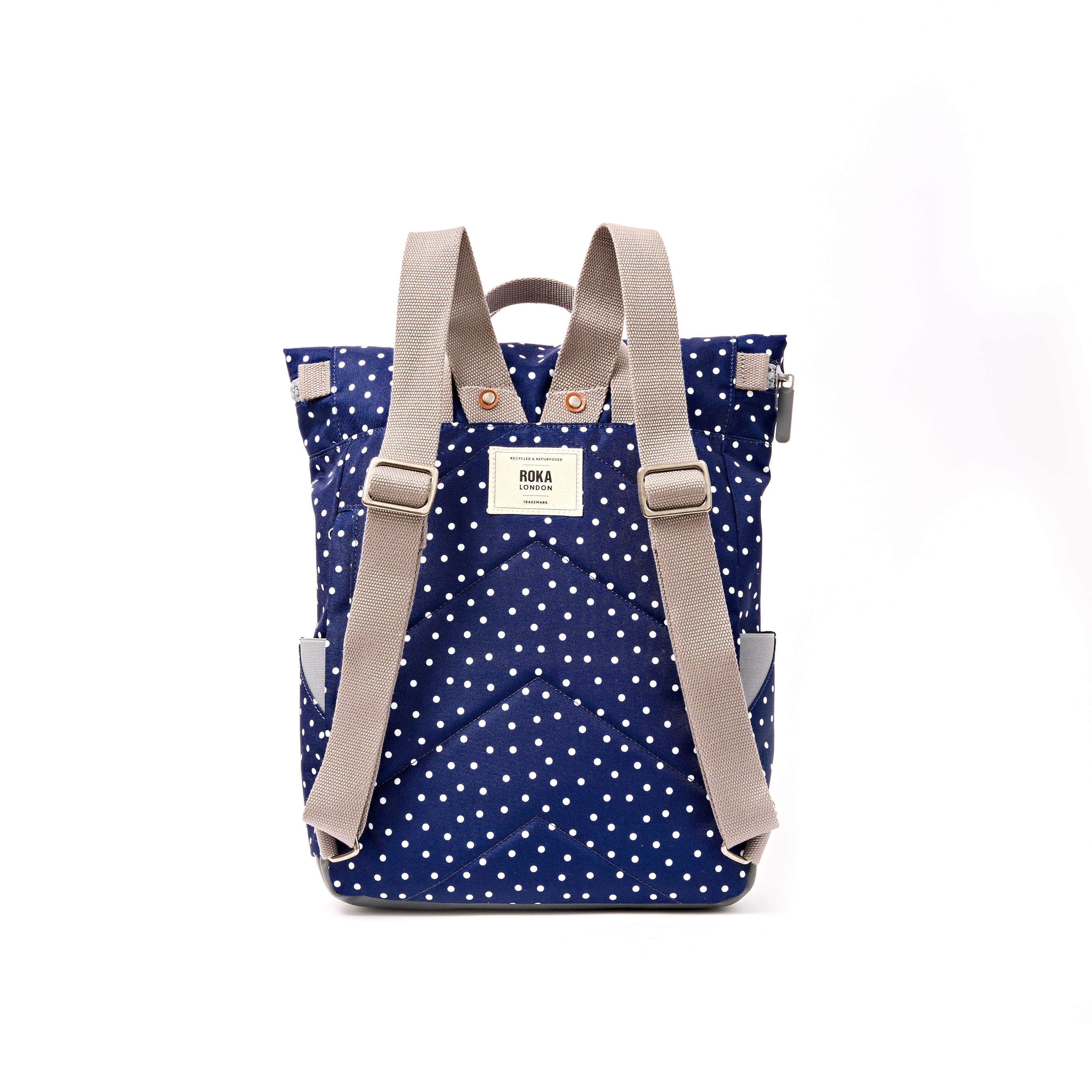 ROKA London - Canfield M rolltop-ryggsäck #Färg_Navy_Polka_Dot