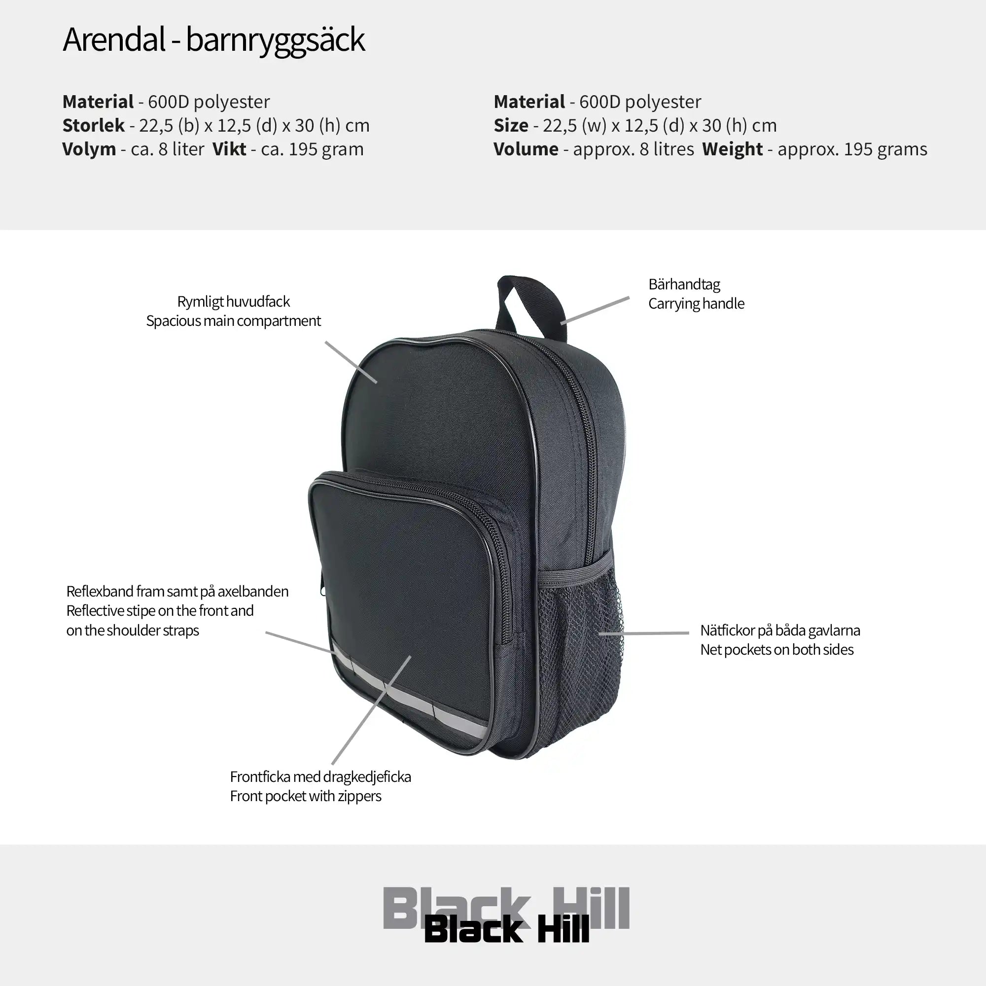 Black Hill - Arendal - barnryggsäck #Färg_Svart