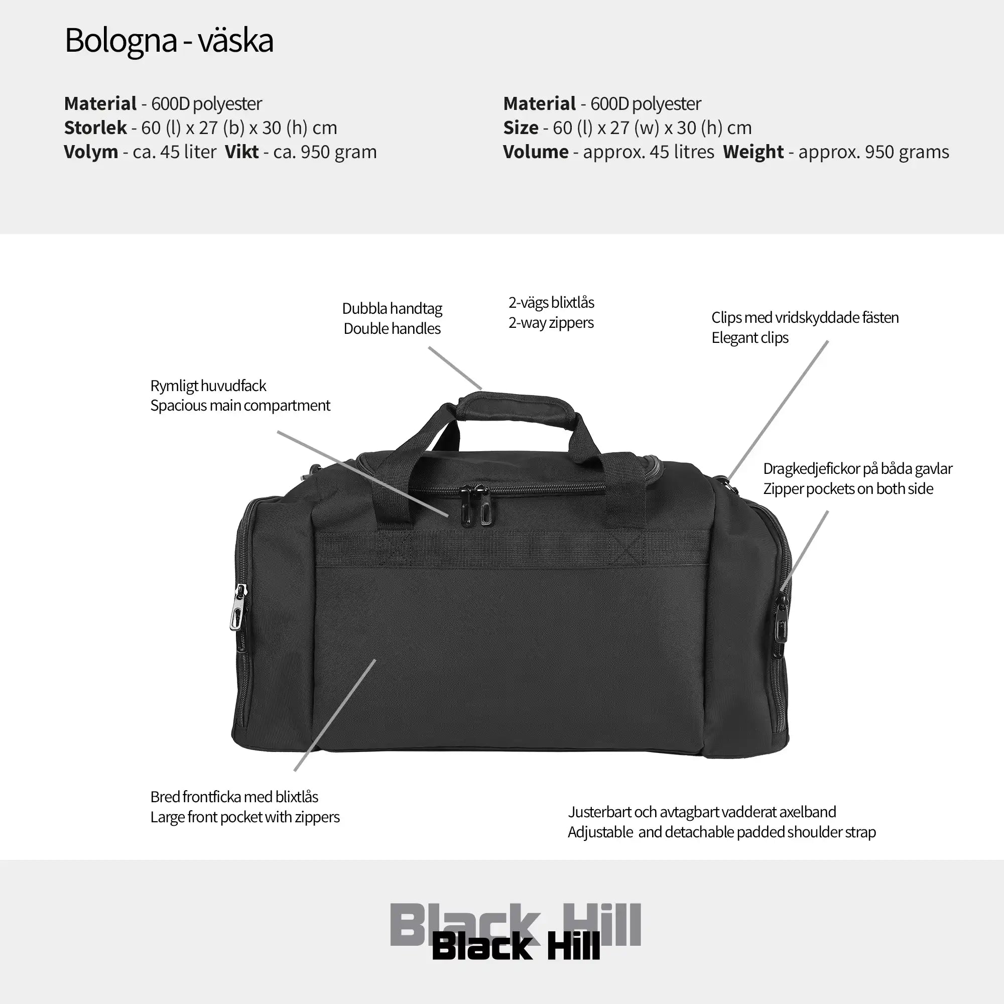 Black Hill - Bologna - väska #Färg_Svart