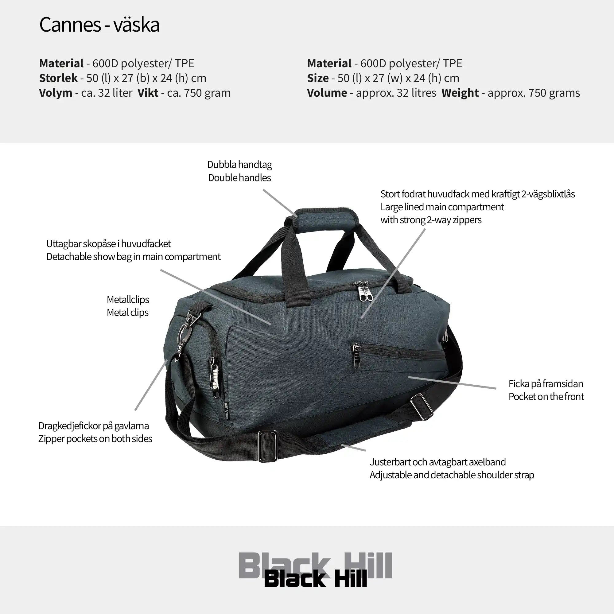 Black Hill - Cannes - väska #Färg_Antracit