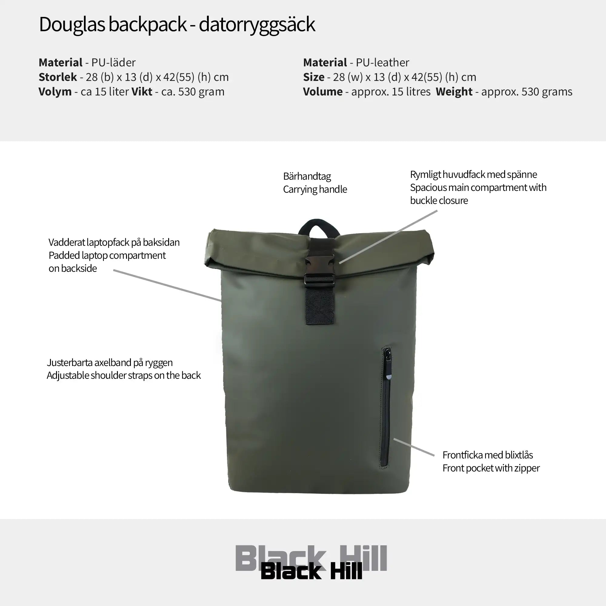 Black Hill - Douglas Backpack - datorryggsäck #Färg_Svart