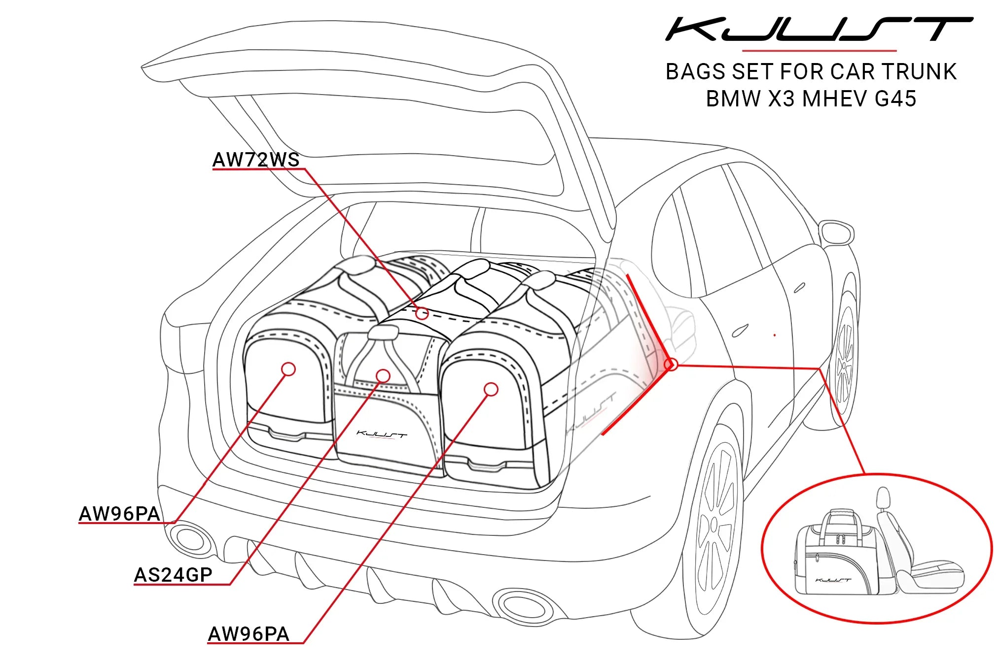 BMW X3 MHEV 2024+ 4-väskor #färg_Svart