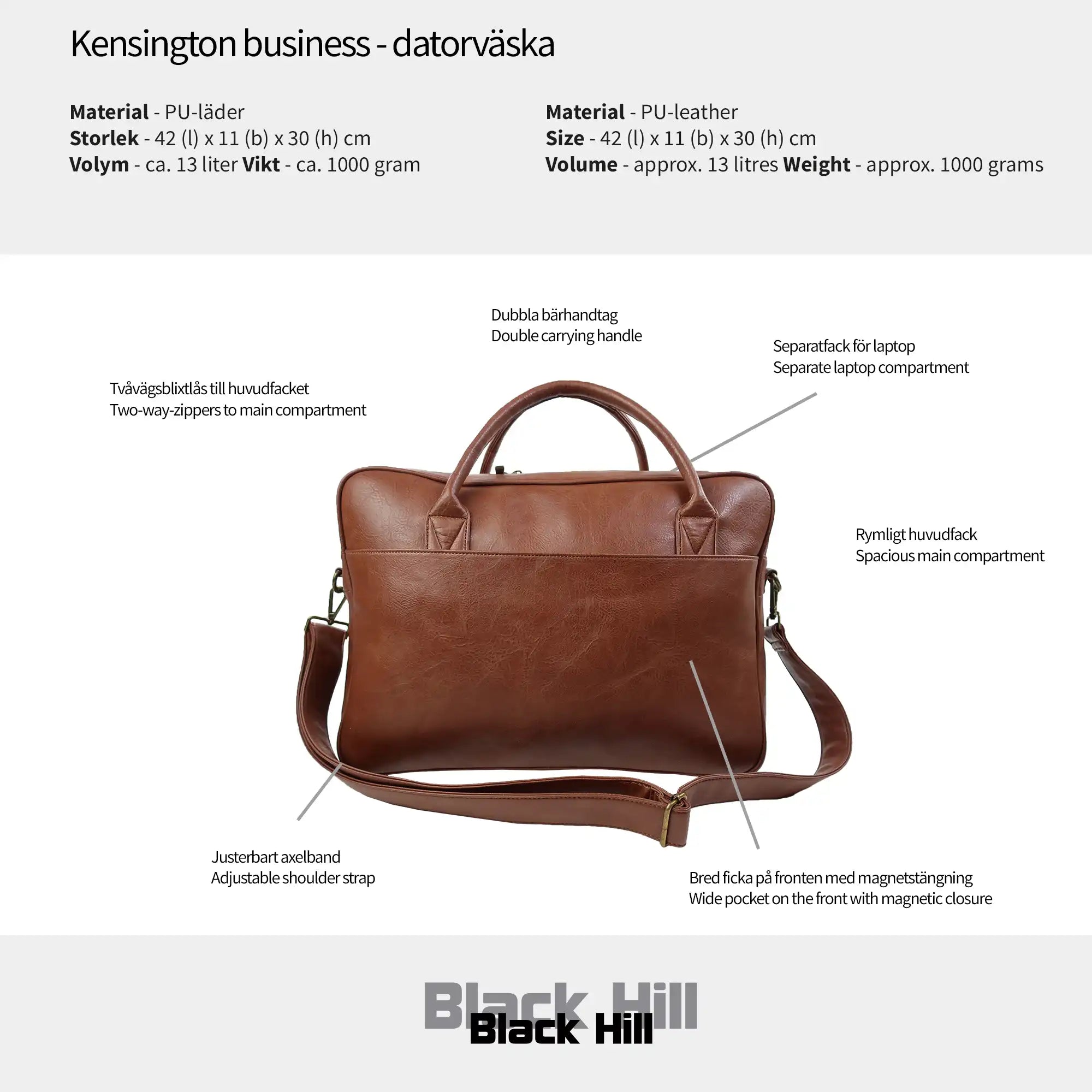 Black Hill - Kensington Business - datorväska #Färg_Brun