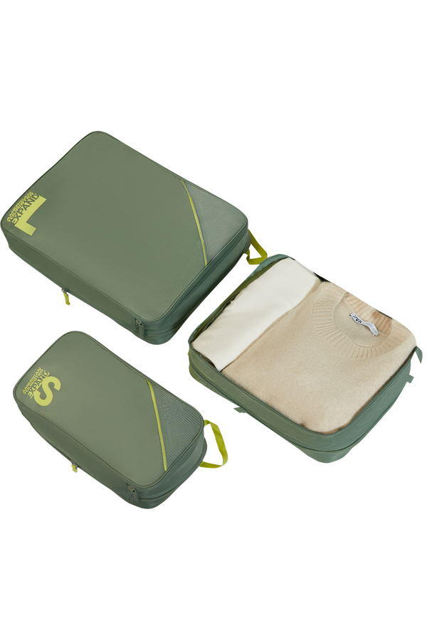 Packing Cubes Set med 3 packkuber Packkuber ONE SIZE #Färg_Olive/Lime