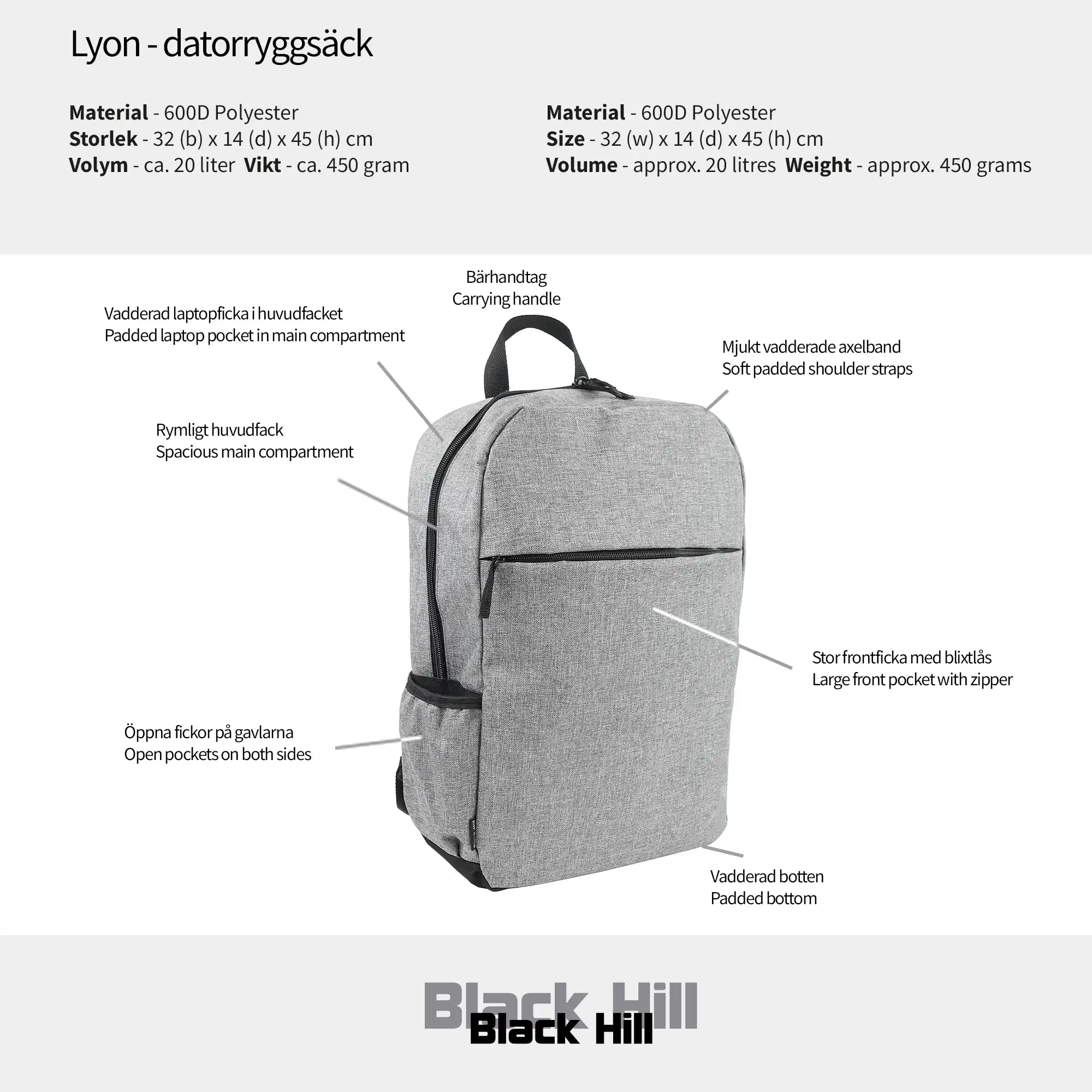 Black Hill - Lyon - datorryggsäck #Färg_Svart
