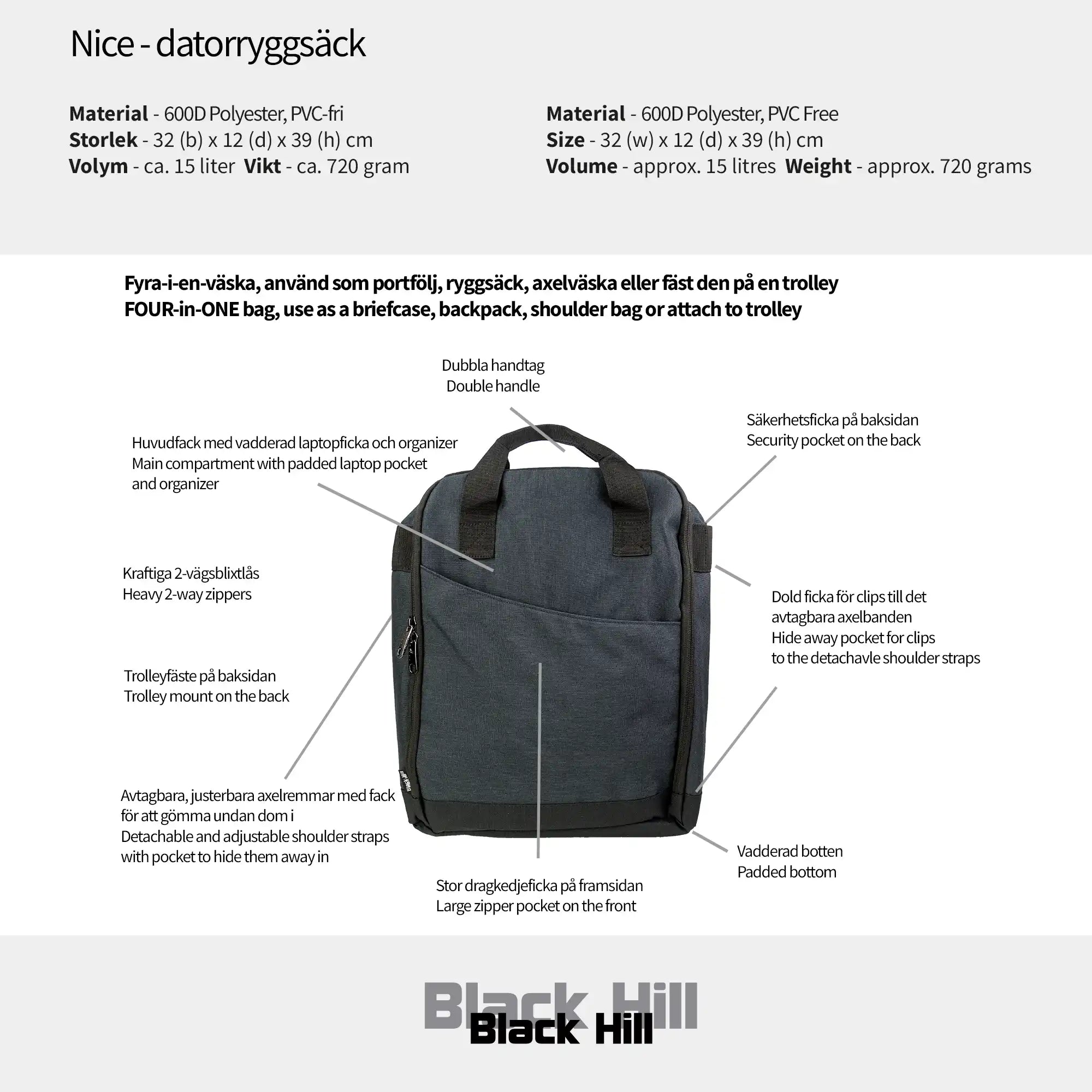 Black Hill - Nice - datorryggsäck #Färg_Antracit