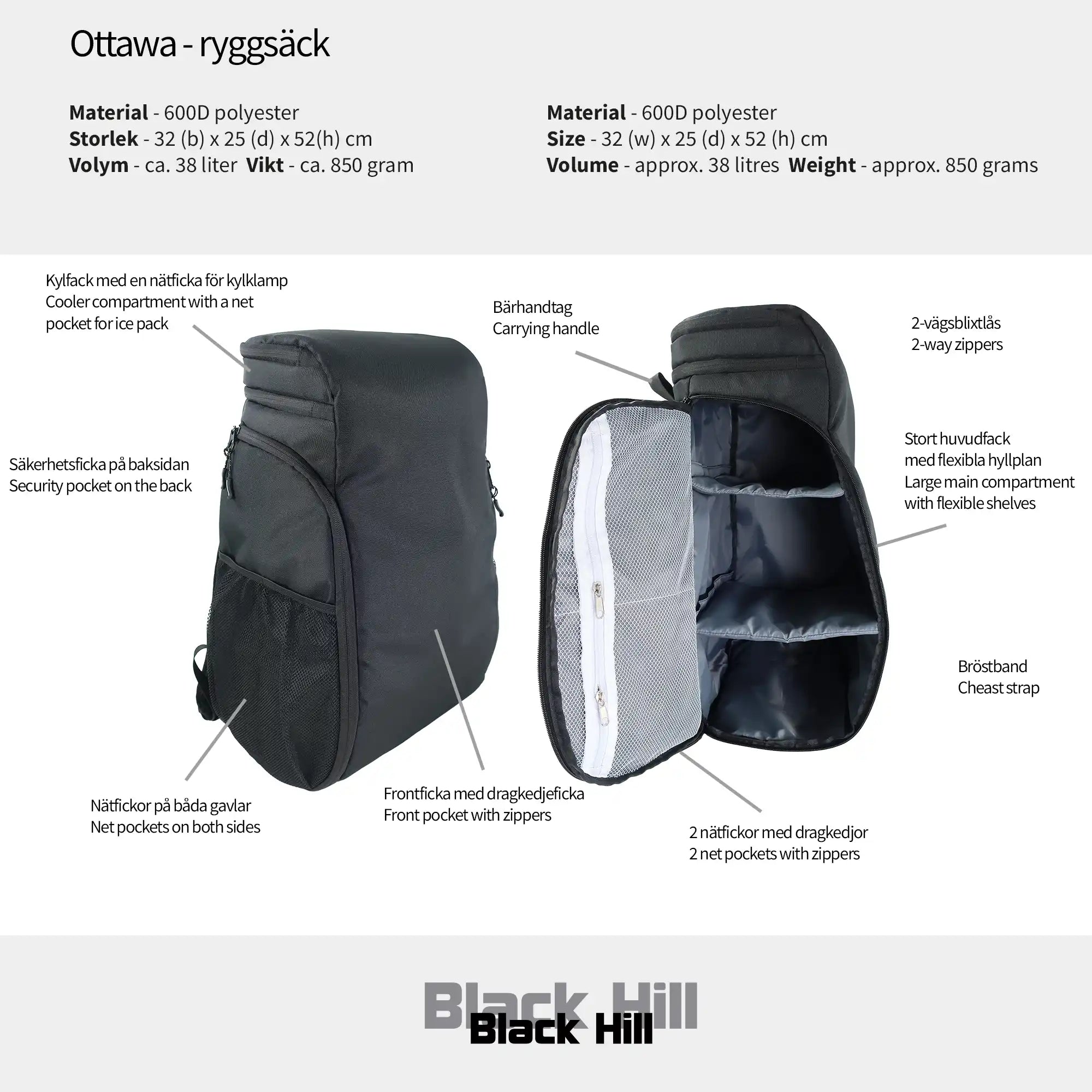 Black Hill - Ottawa - ryggsäck #Färg_Svart