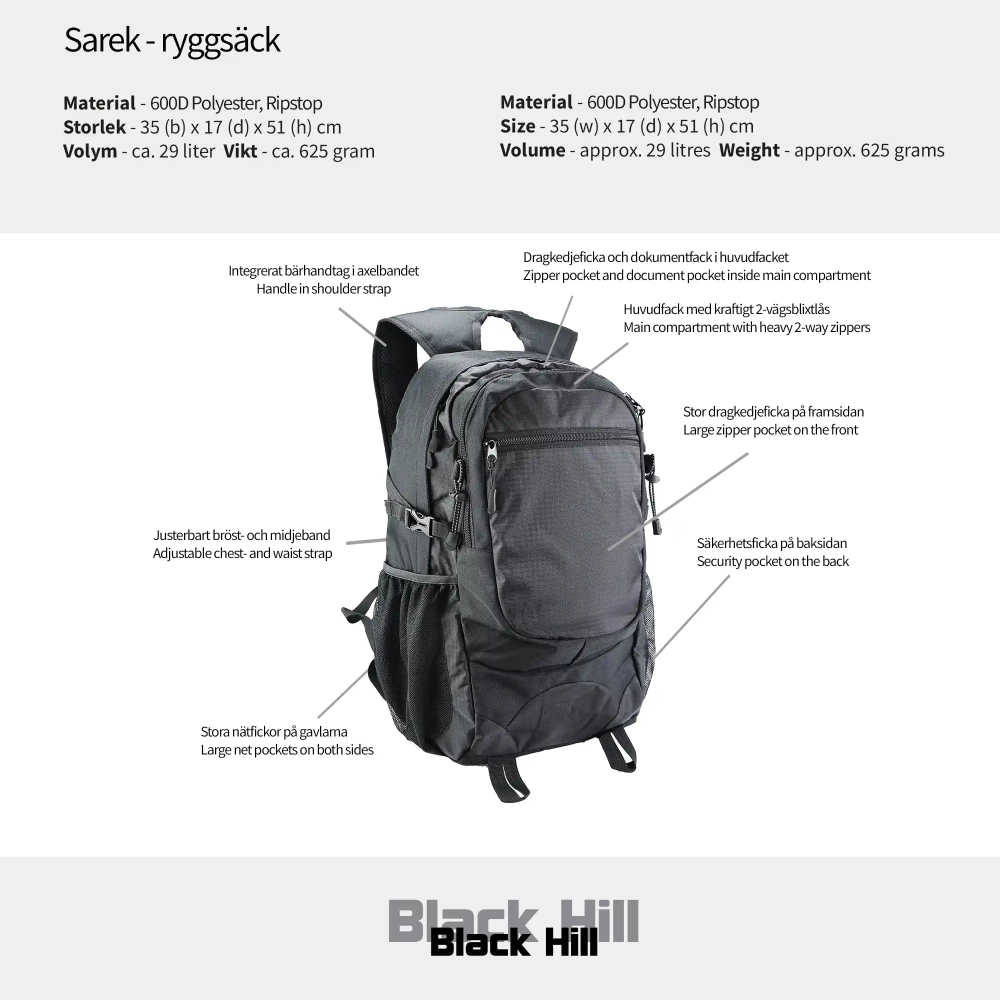 Black Hill - Sarek - ryggsäck #Färg_Svart