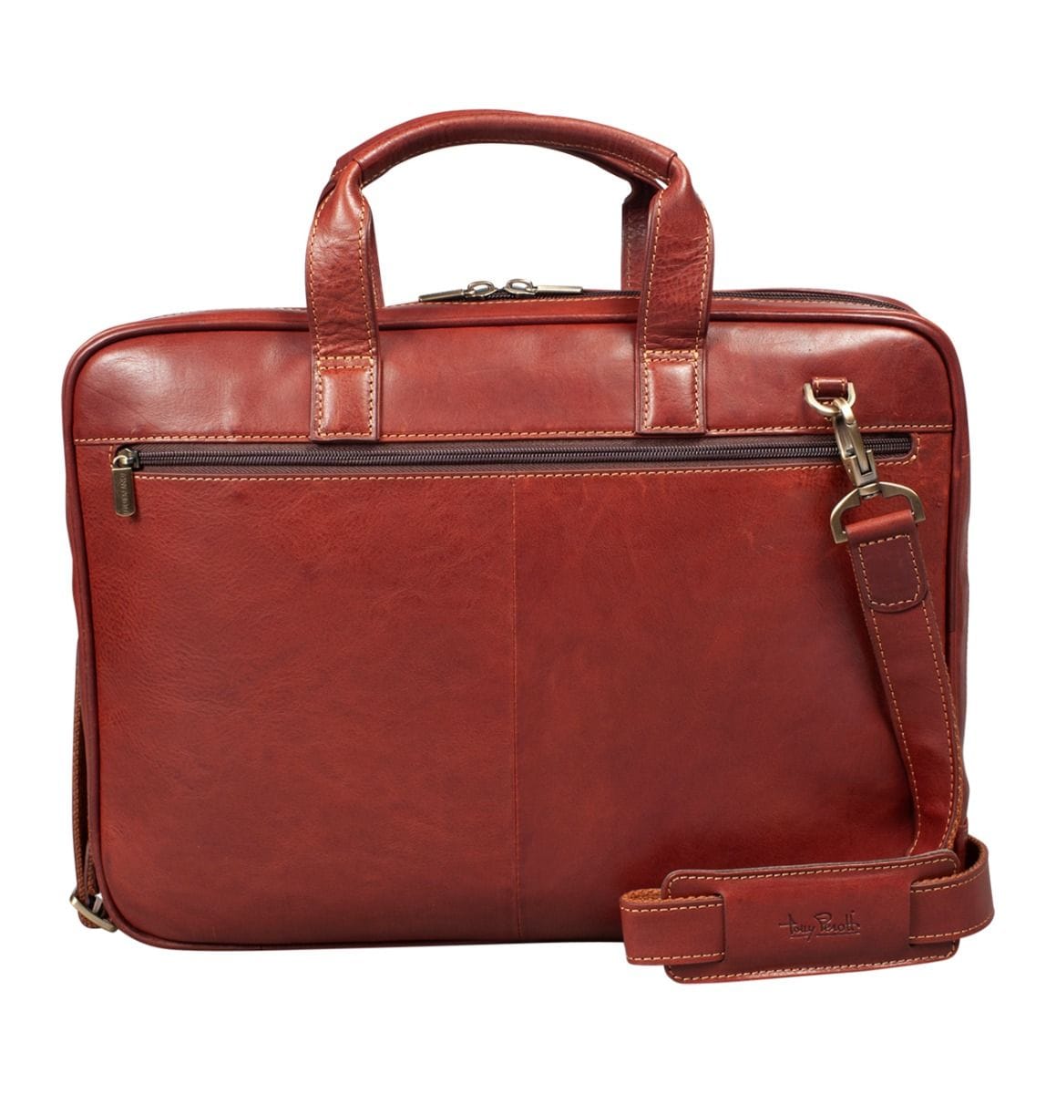 Tony Perotti - Vegetale Laptopväska i läder med 1 fack och framfack, smal #Färg_Mörkbrun