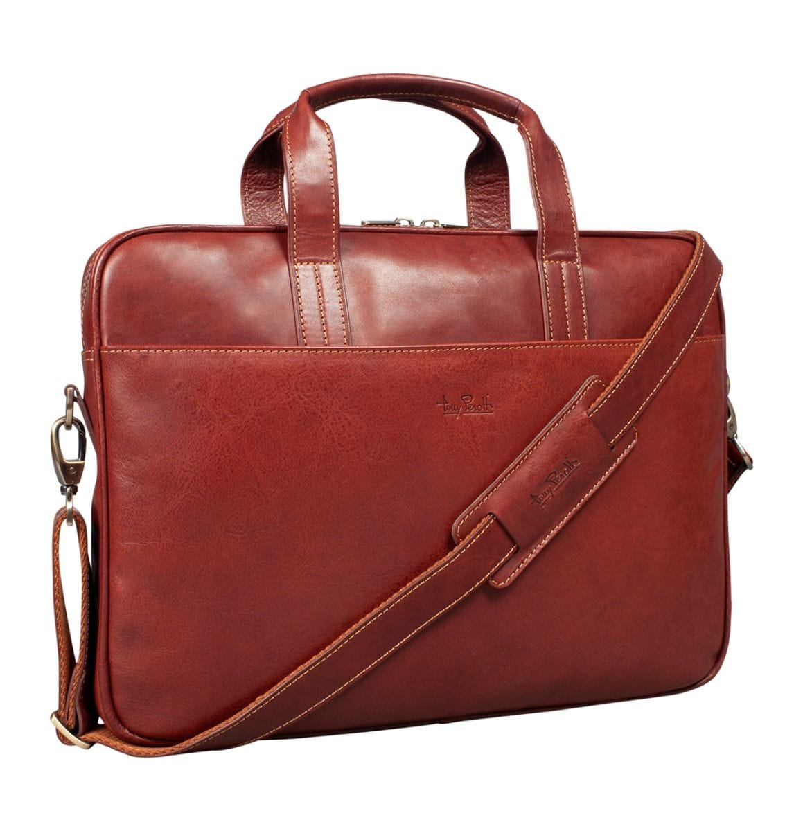 Tony Perotti - Vegetale Laptopväska i läder med 1 fack, smal #Färg_Mörkbrun