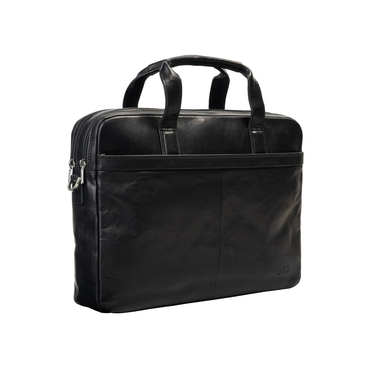 Tony Perotti - Vegetale Laptopväska i läder med 2 fack, smal #Färg_Svart