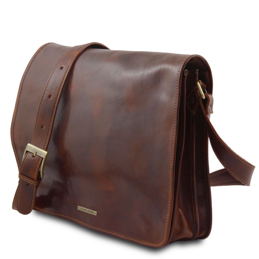 Tuscany Leather Messenger Double Datorväska #Färg_Brun