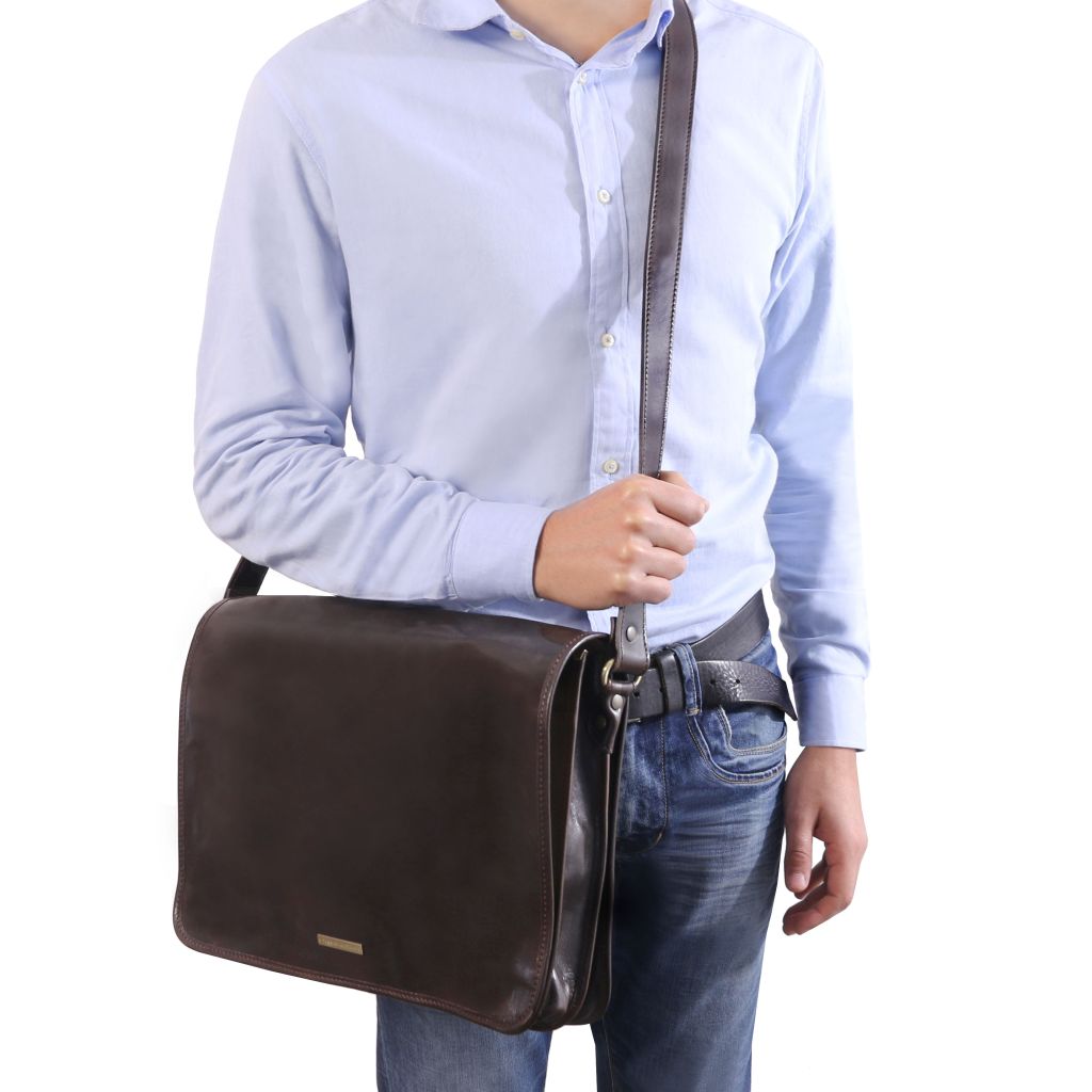 Tuscany Leather - Messenger Double Messengerväska 38cm