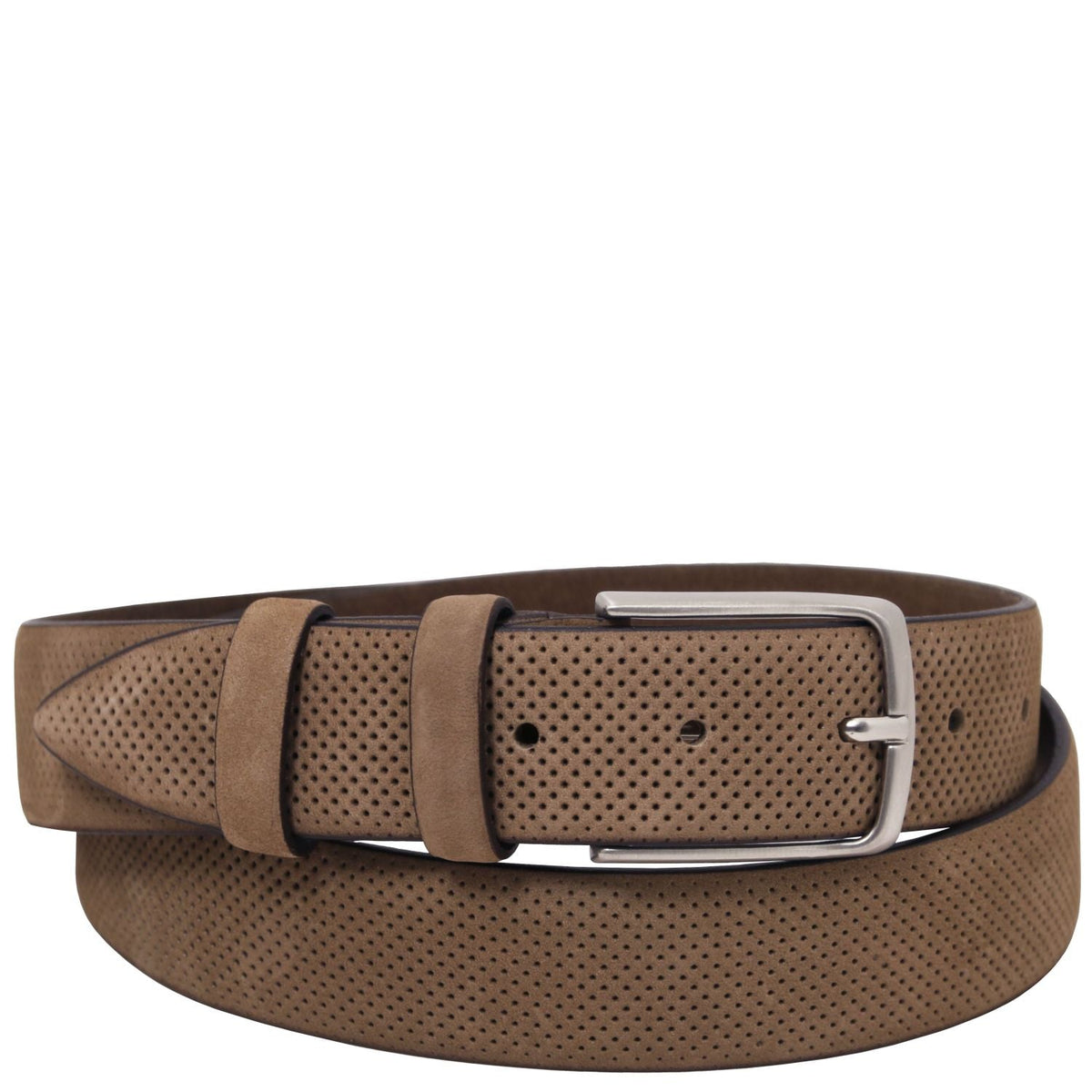 Tuscany Leather Elegant Perforated Nubuck Läderbälte #Färg_Taupe