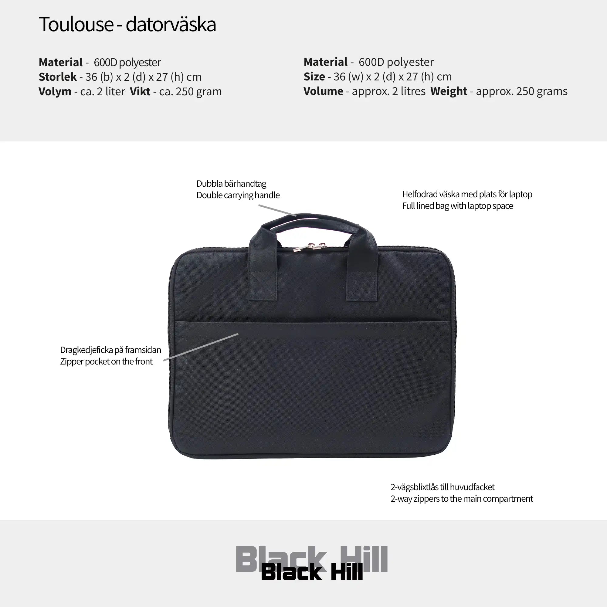 Black Hill - Toulouse - datorväska #Färg_Svart