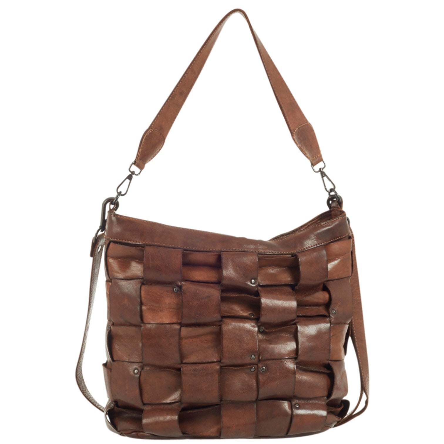 Squares Shoulder Skinn Väska #Färg_Brun