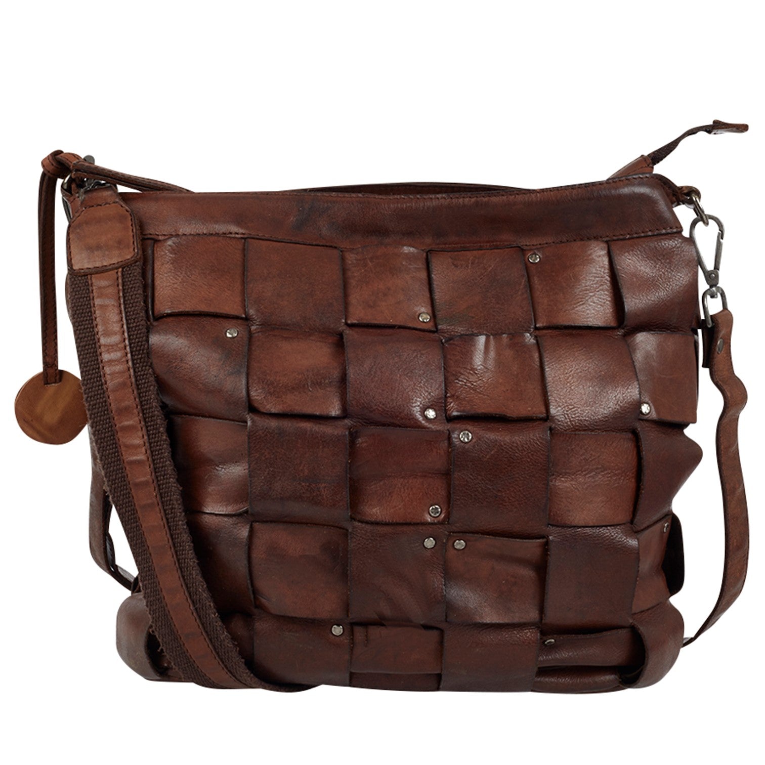 Squares Shoulder Skinn Väska #Färg_Brun