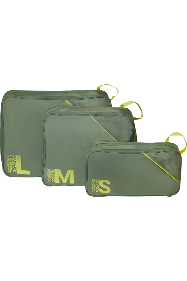 Packing Cubes Set med 3 packkuber Packkuber ONE SIZE #Färg_Olive/Lime