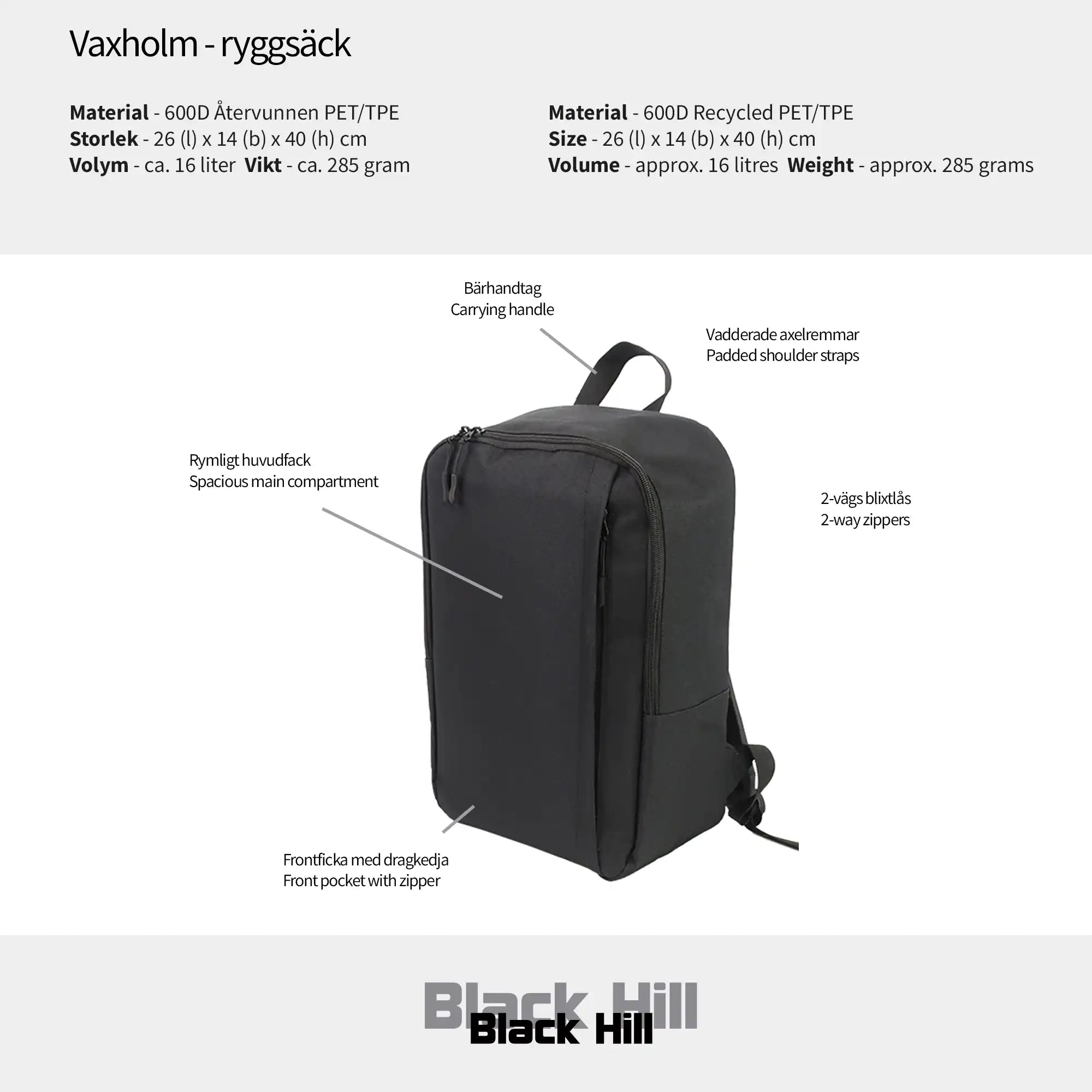 Black Hill - Vaxholm - ryggsäck #Färg_Svart