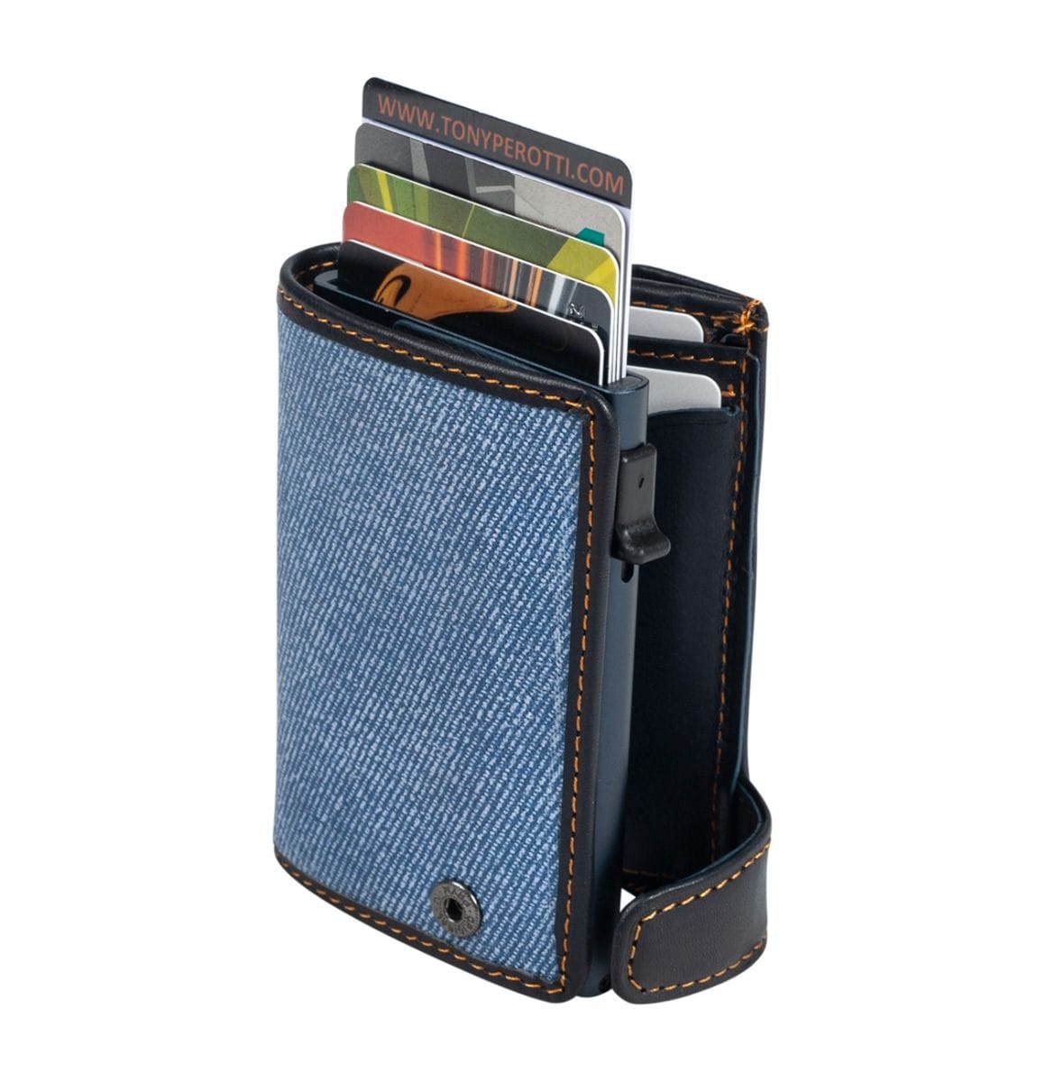 Tony Perotti - Furbo Jeans Korthållare i läder med RFID-skydd, sedelfack och myntfack #Färg_Blå