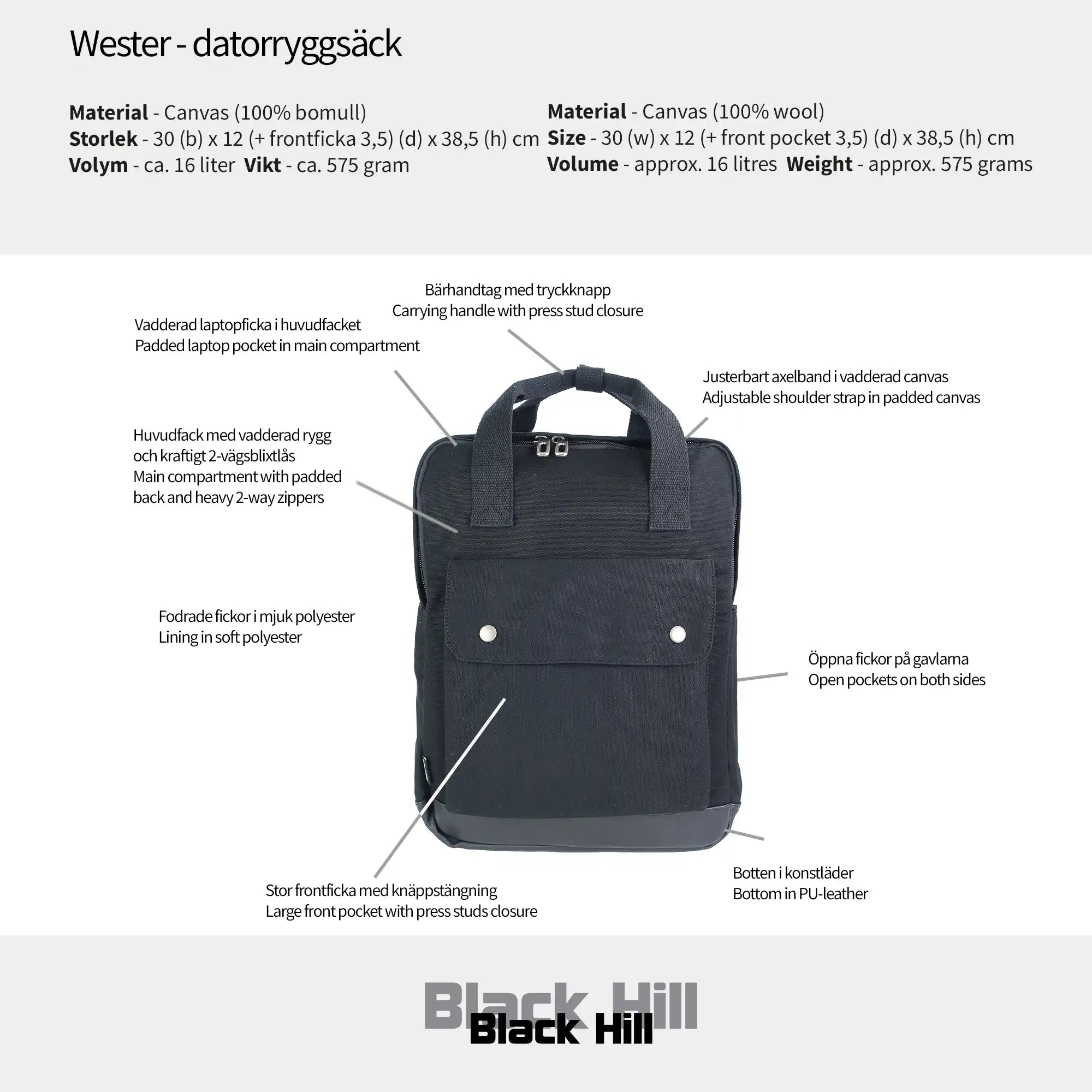 Black Hill - Wester - datorryggsäck #Färg_Svart