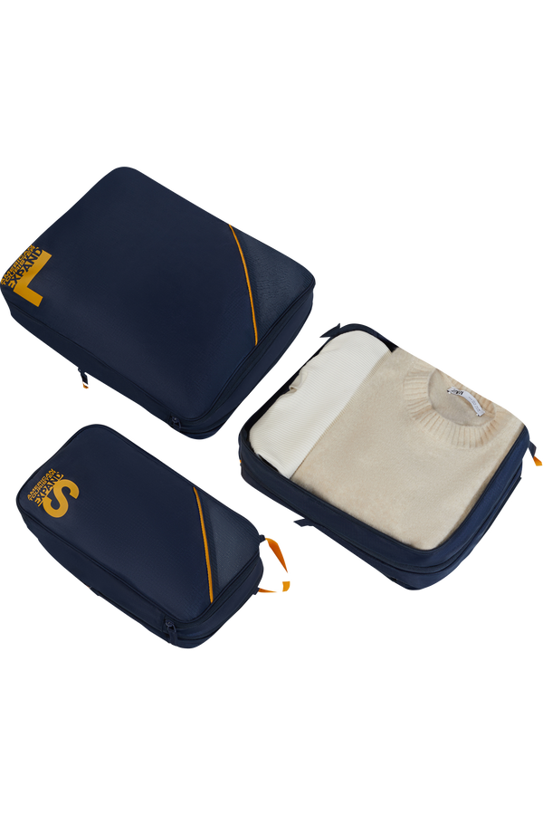 Packing Cubes Set med 3 packkuber Packkuber ONE SIZE #Färg_Navy/Orange